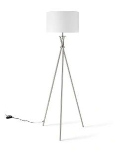 Lighting Art Deco Polished Stainless Steel Tripod Floor Lamp in Silver