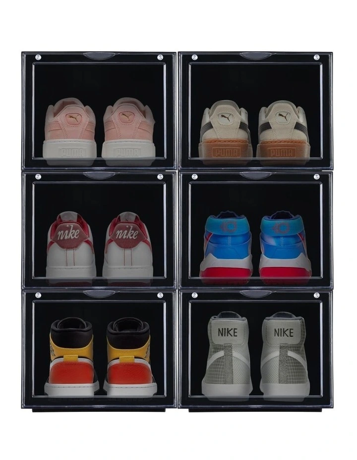 Front Display Shoe Box Organiser 36x28x22cm 6 Pack in Black image 2