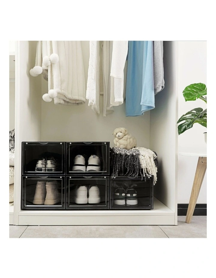 Front Display Shoe Box Organiser 36x28x22cm 6 Pack in Black image 4