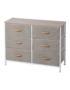 Luna Fabric Home Storage Dresser 6 Drawer Cream