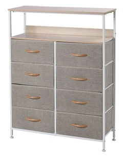 Luna Fabric Home Storage Dresser With Shelf 8 Drawer in Cream