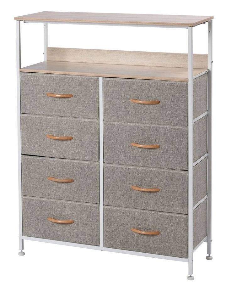 Luna Fabric Home Storage Dresser With Shelf 8 Drawer in Cream image 1