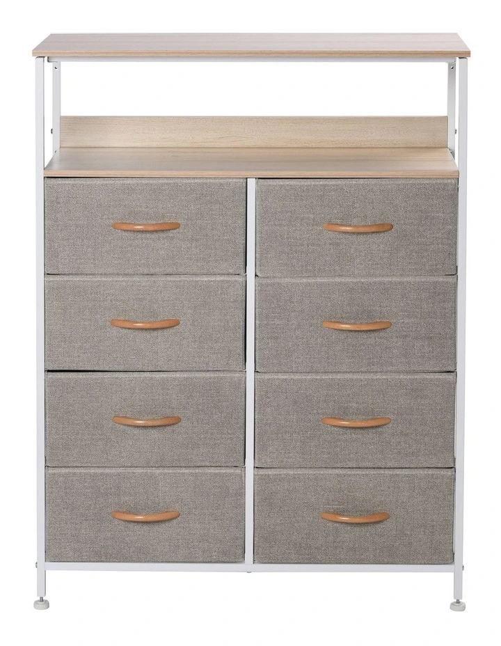 Luna Fabric Home Storage Dresser With Shelf 8 Drawer in Cream image 3