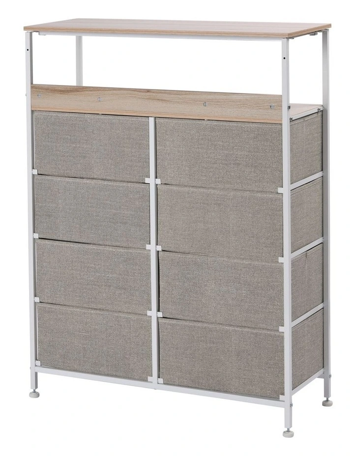 Luna Fabric Home Storage Dresser With Shelf 8 Drawer in Cream image 4