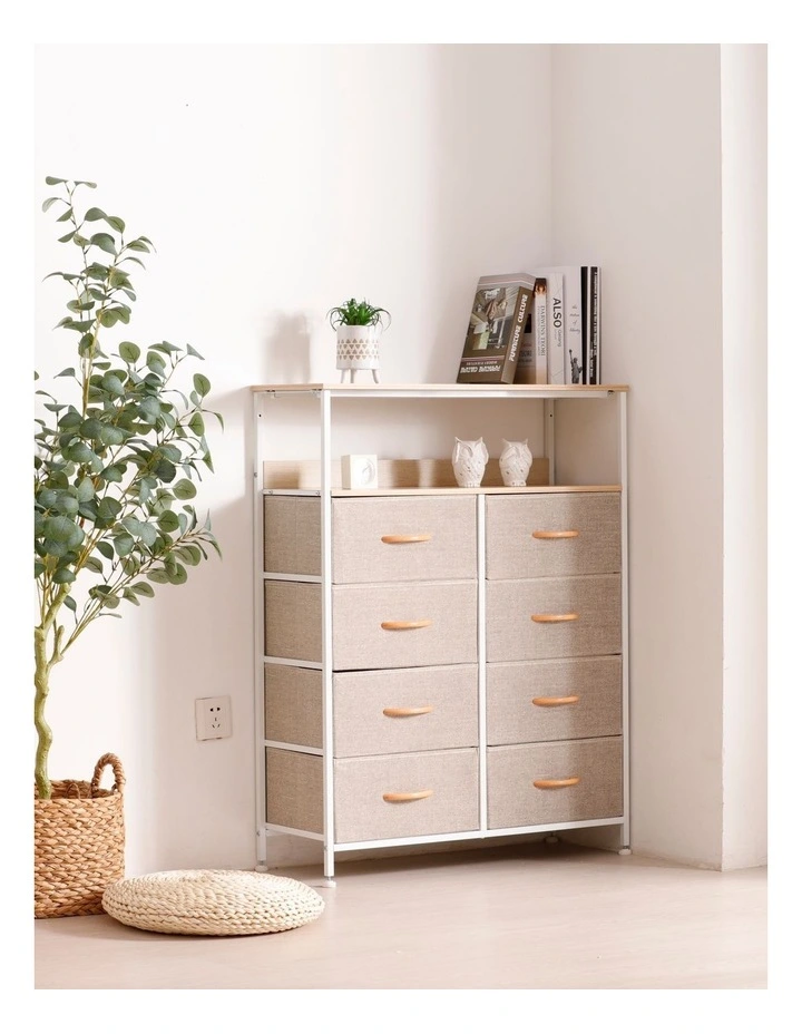 Luna Fabric Home Storage Dresser With Shelf 8 Drawer in Cream image 7