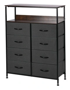 Luna Fabric Home Storage Dresser With Shelf 8 Drawer in Charcoal