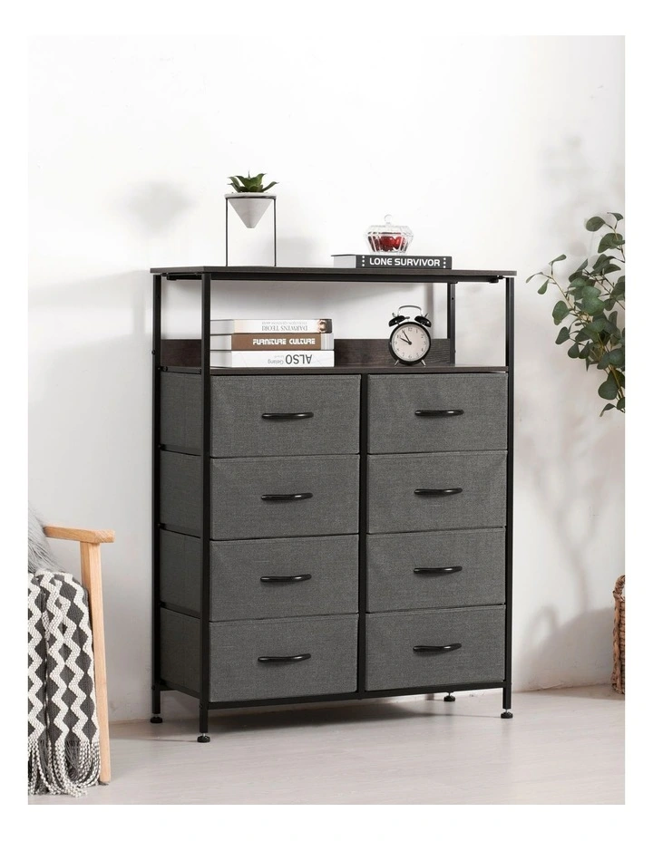 Luna Fabric Home Storage Dresser With Shelf 8 Drawer in Charcoal image 7