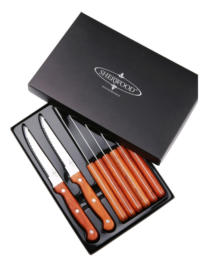 Steak Knife Set with Rosewood Handles 8 Piece in Natural Brown image 2