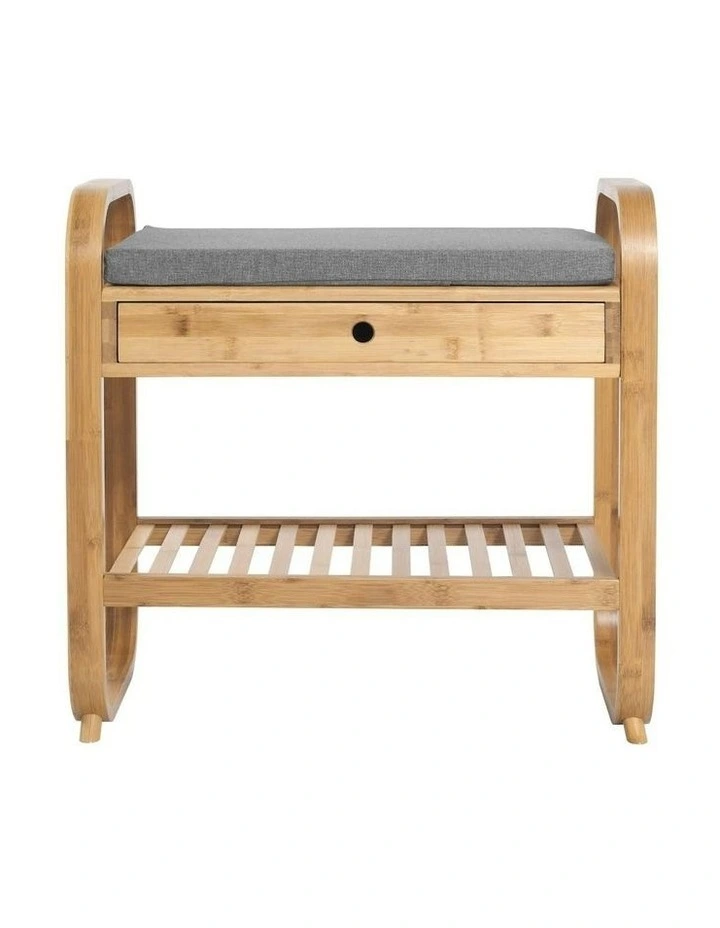 Natural Bamboo Seated Shoe Storage Rack and Organiser with Bench 60x34x55cm in Brown image 1