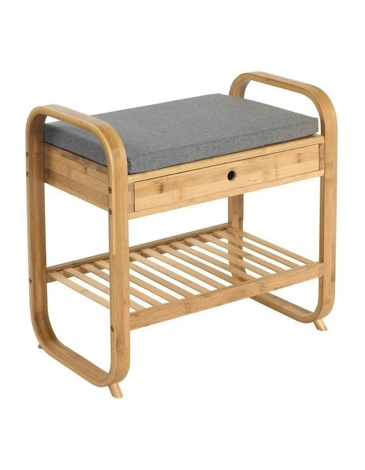 Natural Bamboo Seated Shoe Storage Rack and Organiser with Bench 60x34x55cm in Brown image 3