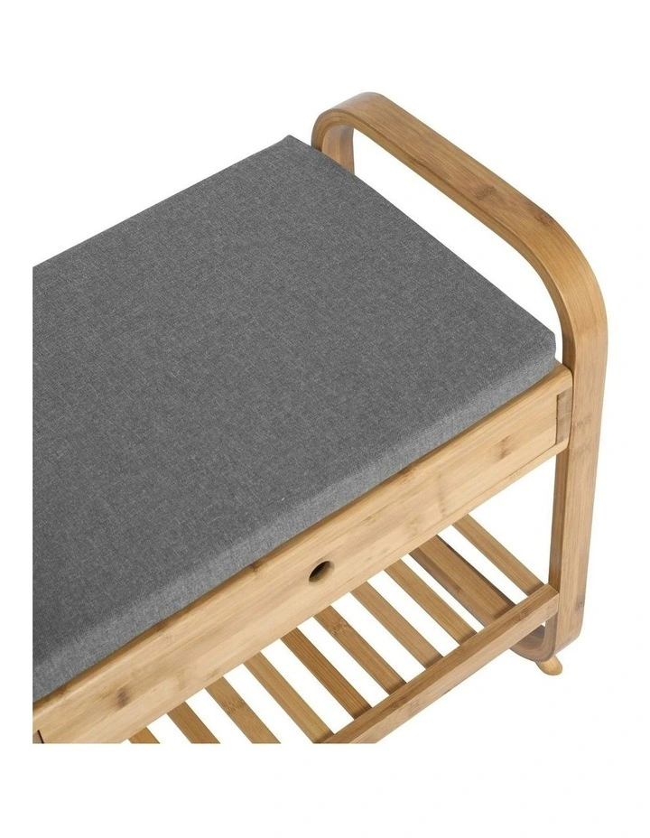 Natural Bamboo Seated Shoe Storage Rack and Organiser with Bench 60x34x55cm in Brown image 5