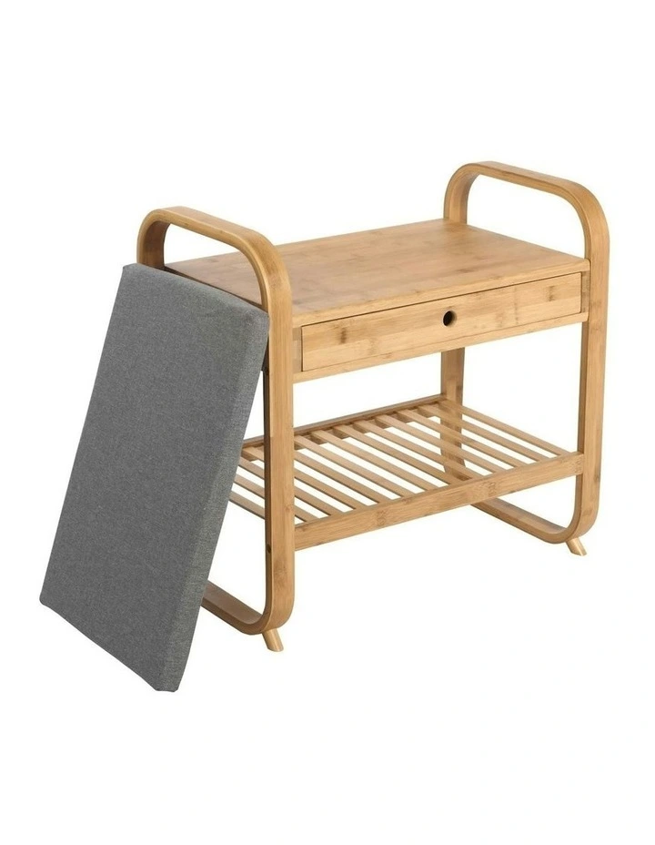 Natural Bamboo Seated Shoe Storage Rack and Organiser with Bench 60x34x55cm in Brown image 6