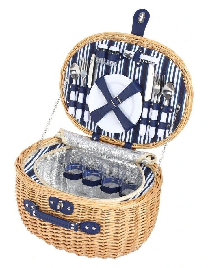Adelaide Oval Wicker Picnic Basket 4 People 44x32x25cm in Natural image 1