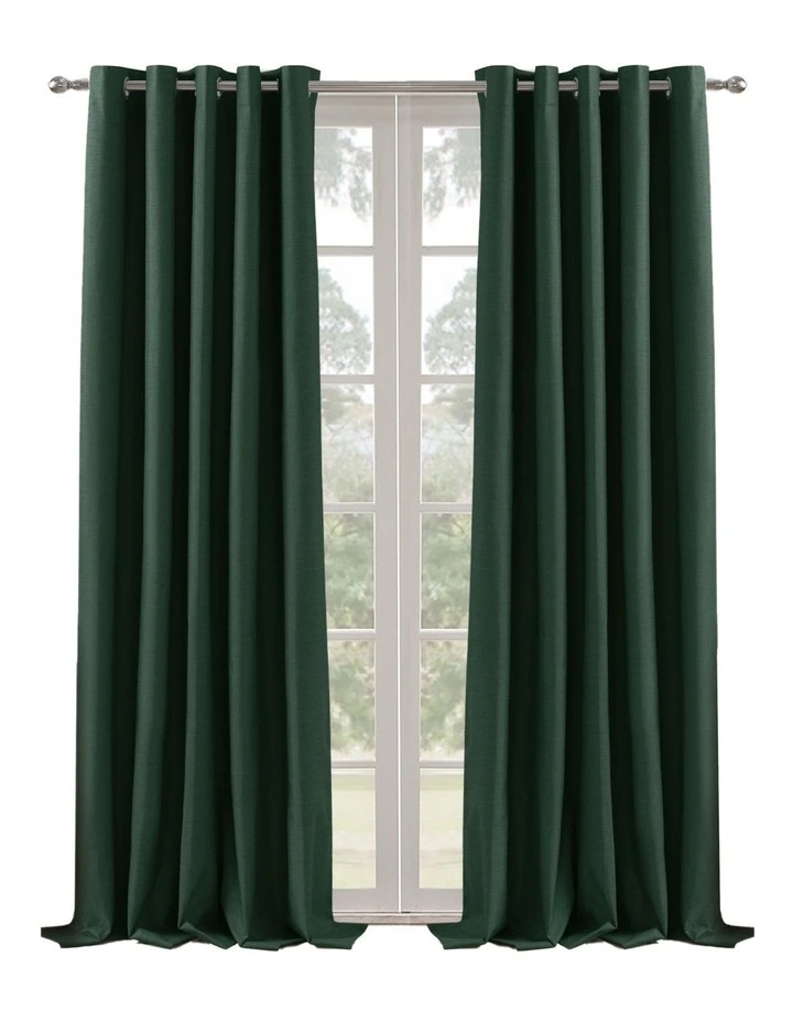 Blockout Eyelet Curtain Pair in Forest Green image 1