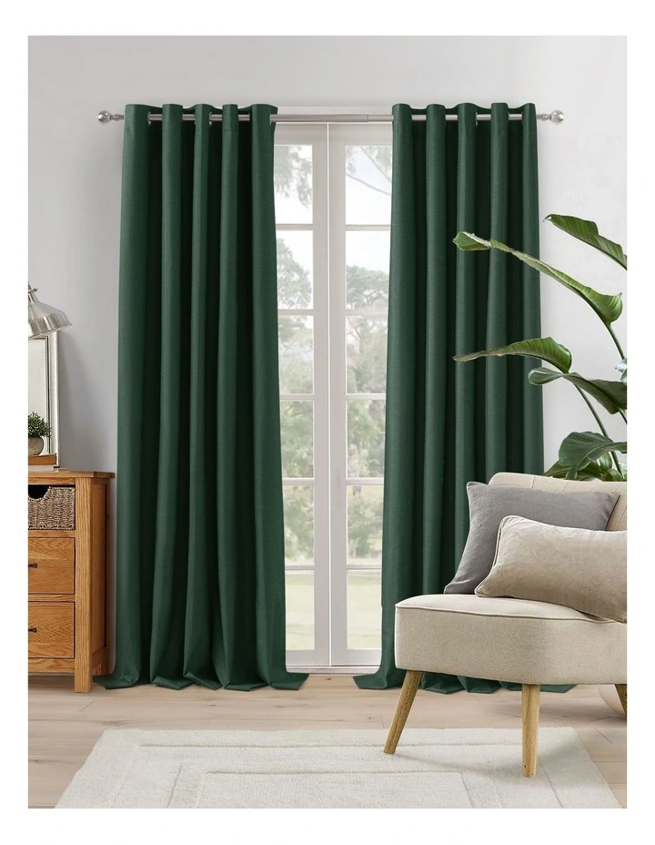 Blockout Eyelet Curtain Pair in Forest Green image 2