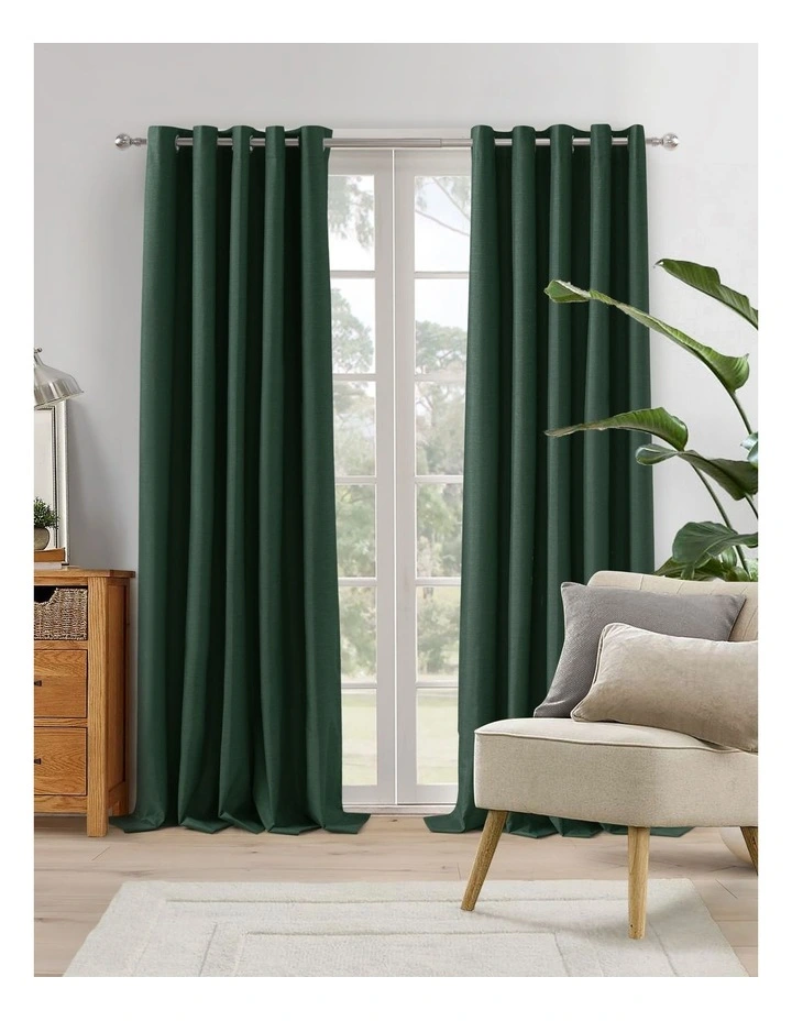 Blockout Eyelet Curtain Pair in Forest Green image 2