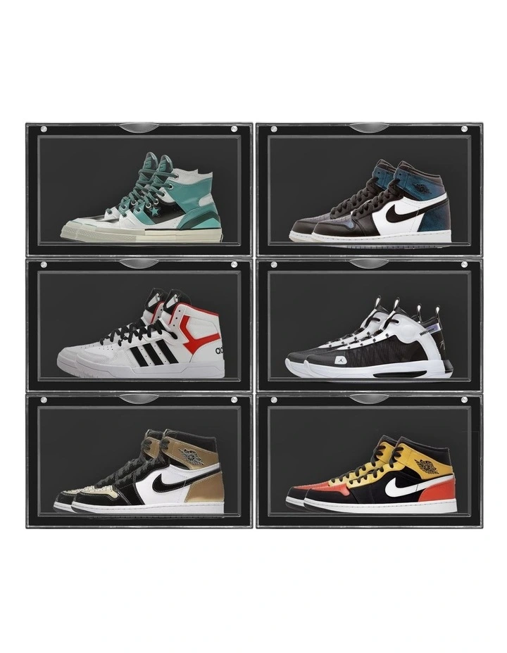 Kicks Side Display Stackable Shoe Storage Box 6 Pack in Black image 3