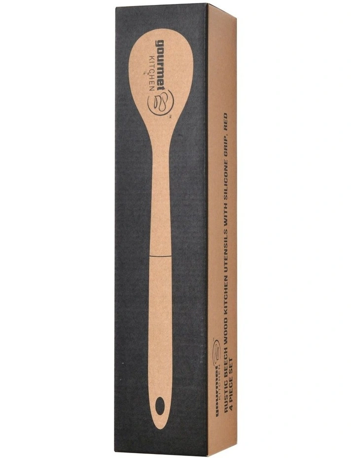 Rustic Beech Wood Kitchen Utensil Set with Silicone Grip 4 Piece in Red image 6