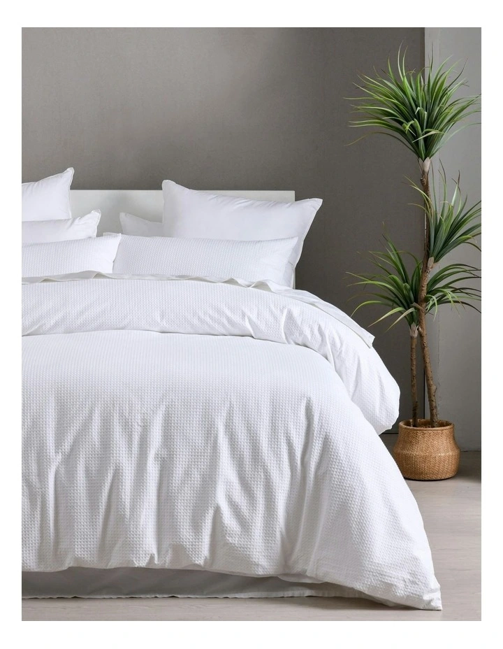 Cotton Rich Waffle Quilt Cover Set in White image 1