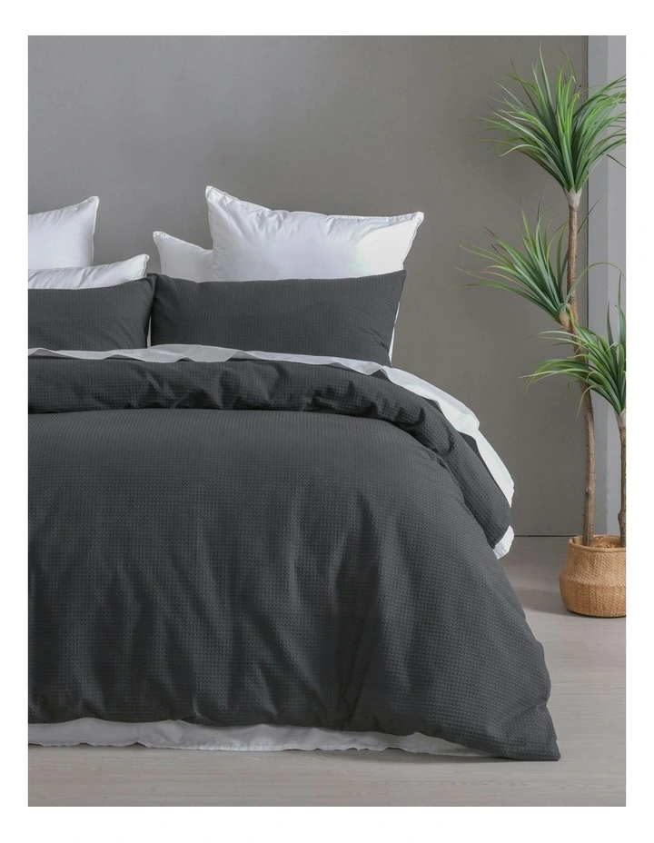 Cotton Rich Waffle Quilt Cover Set in Charcoal image 1