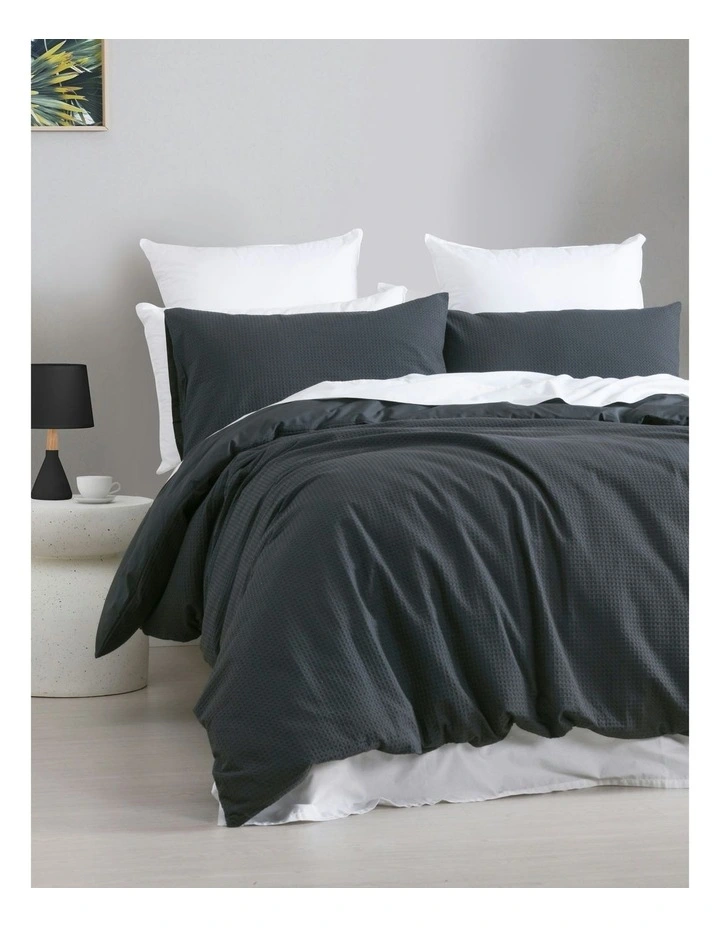 Cotton Rich Waffle Quilt Cover Set in Charcoal image 3