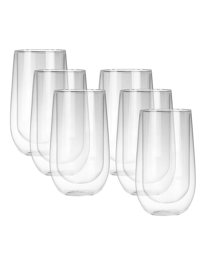 Double Wall Coffee Glass Set of 6 400ml Cups in White image 1