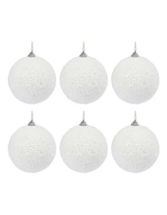 Sugar-coat effect Christmas Baubles Pack of 6 in White