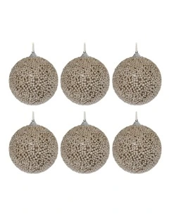 Sugar-coat Effect Christmas Baubles Pack of 6 in Gold