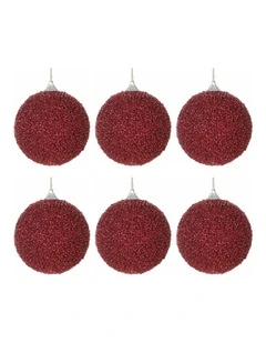 Sugar-Coat Effect Christmas Baubles Pack of 6 in Burgundy