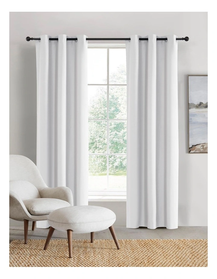 Blockout Eyelet Curtain Pair 90x223cm in White image 1