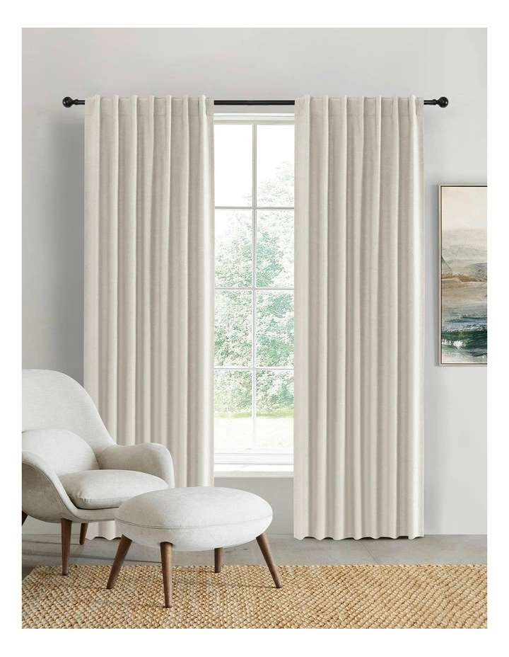 100% Blockout Concealed Tab Top Curtain Pair 90x223cm in Porcelain image 1