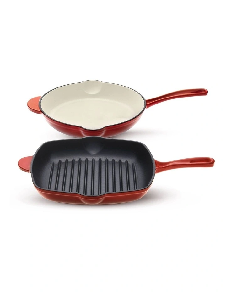 Cast Iron Fry Pan and Grill Pan 2 Piece Set in Multi image 1