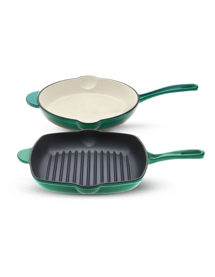Cast Iron Fry Pan and Grill Pan 2 Piece Set in Multi image 1