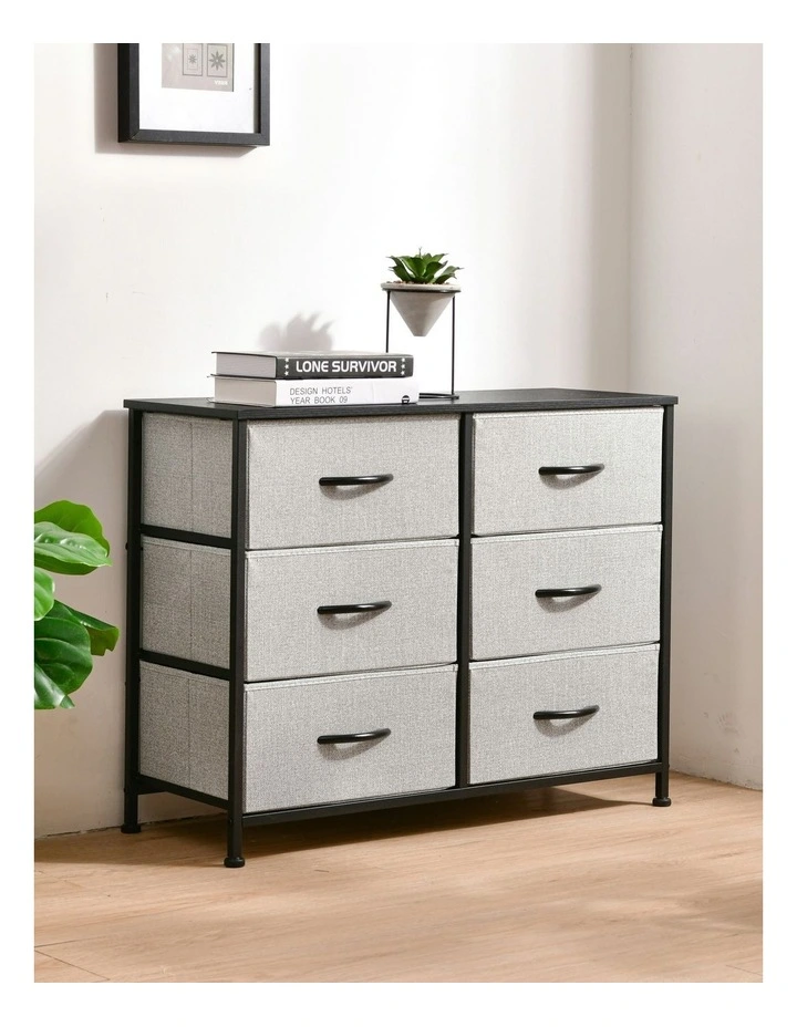 Luna Fabric Home Storage Dresser 6 Drawer in Grey image 7