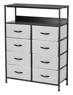 Luna Fabric Dresser With Shelf 8 Drawer in Grey