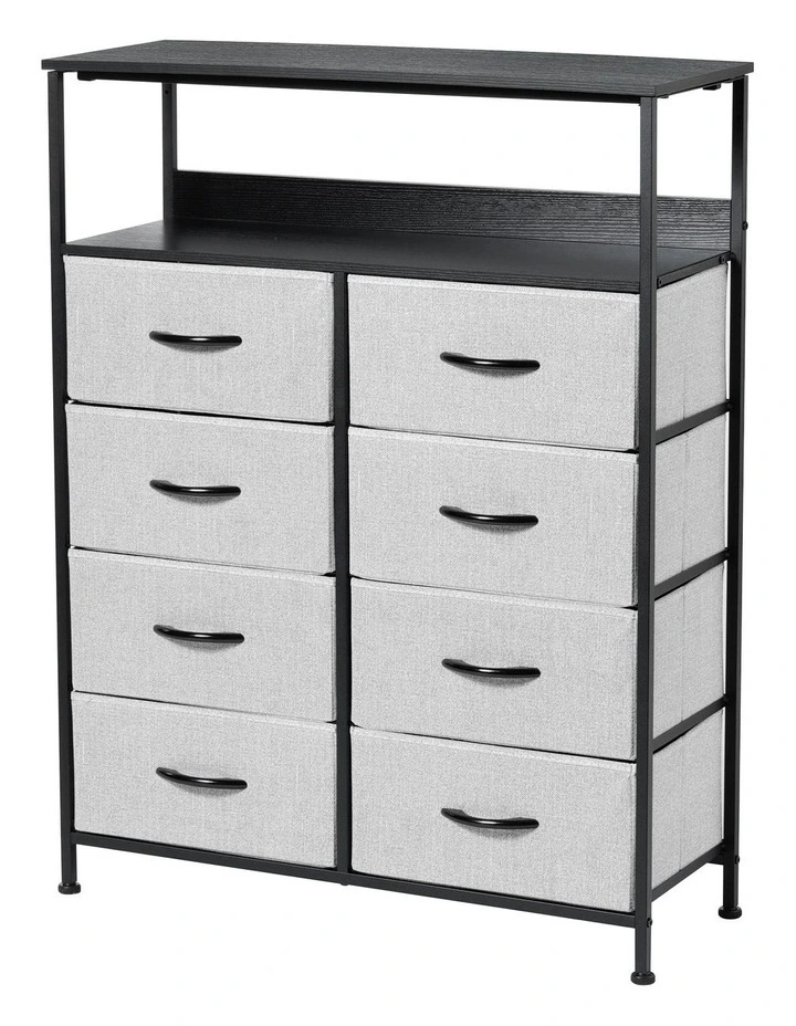 Luna Fabric Dresser With Shelf 8 Drawer in Grey image 1