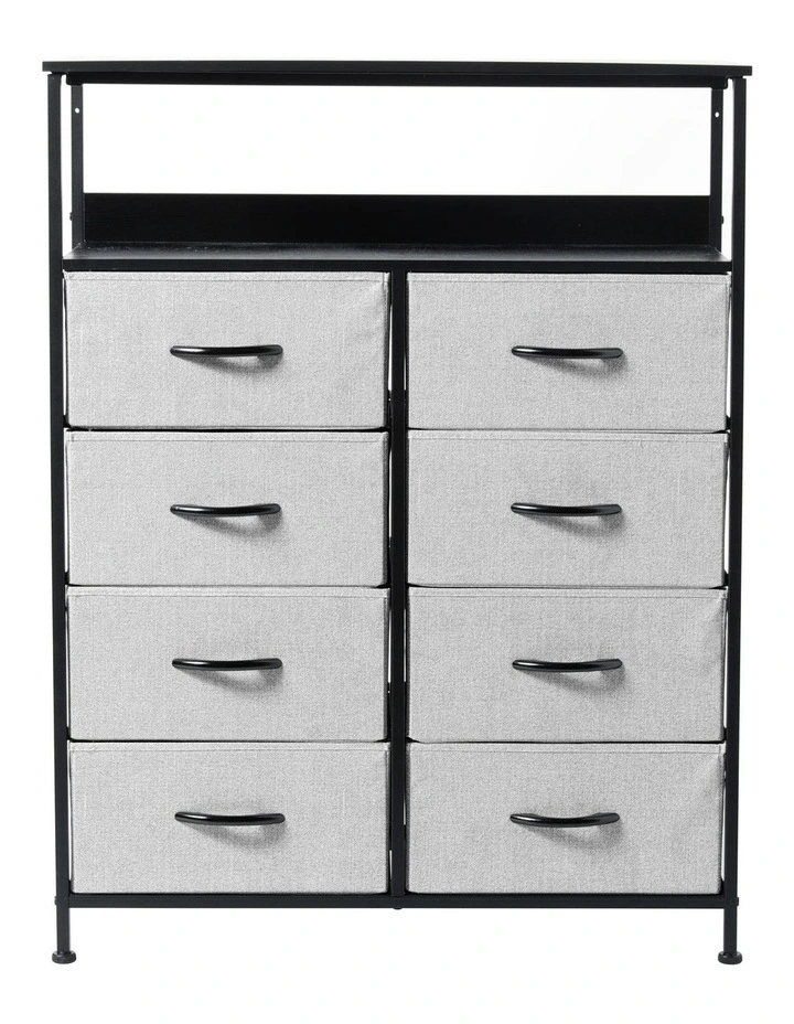 Luna Fabric Dresser With Shelf 8 Drawer in Grey image 3