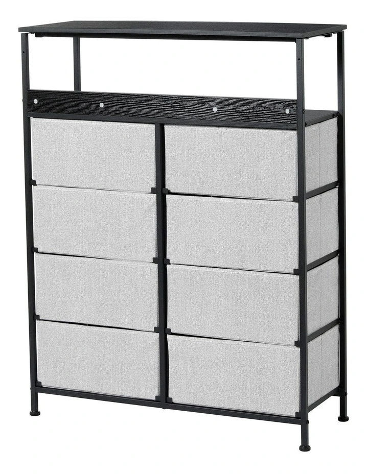 Luna Fabric Dresser With Shelf 8 Drawer in Grey image 4