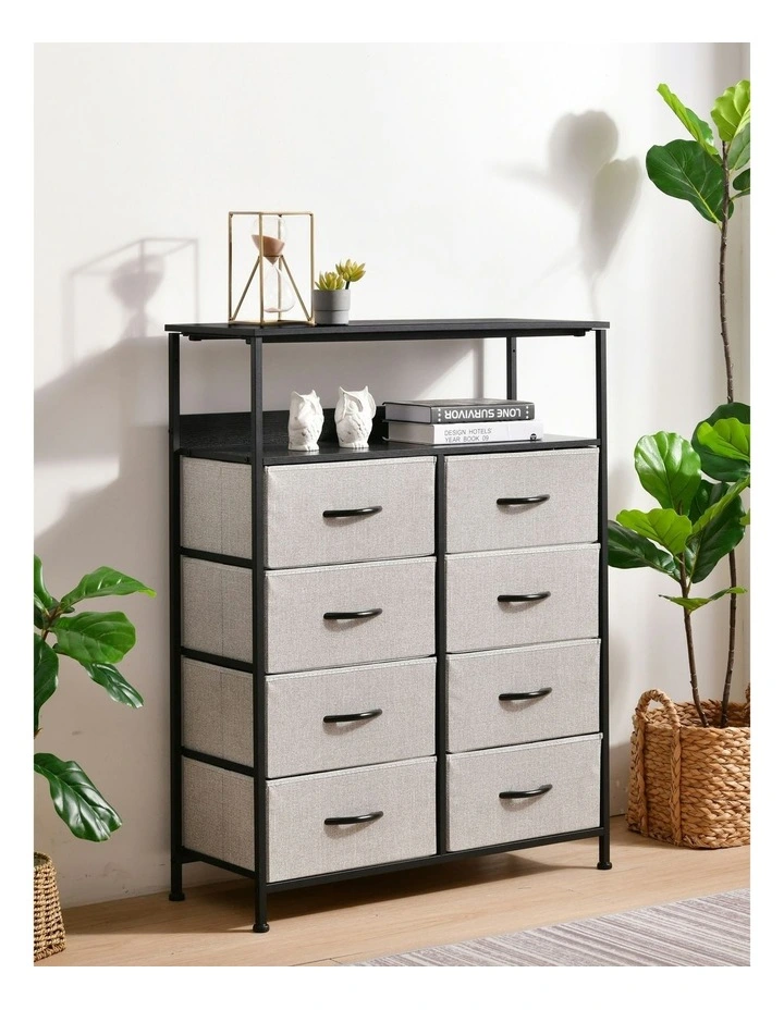 Luna Fabric Dresser With Shelf 8 Drawer in Grey image 7