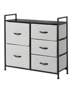 Luna Fabric Home Storage Dresser 5 Drawer in Grey