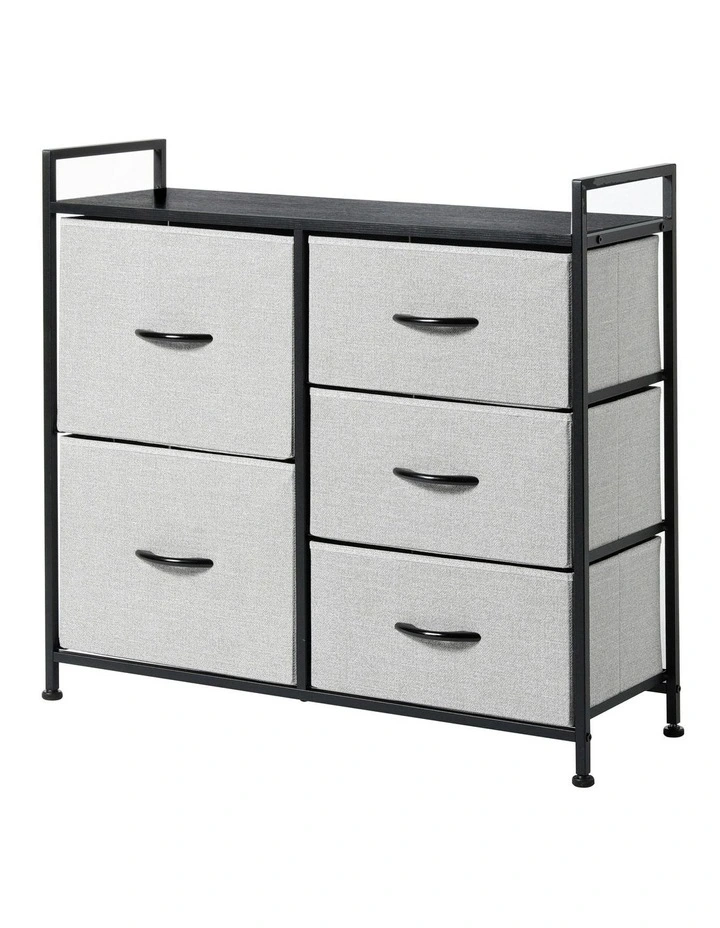 Luna Fabric Home Storage Dresser 5 Drawer in Grey image 1