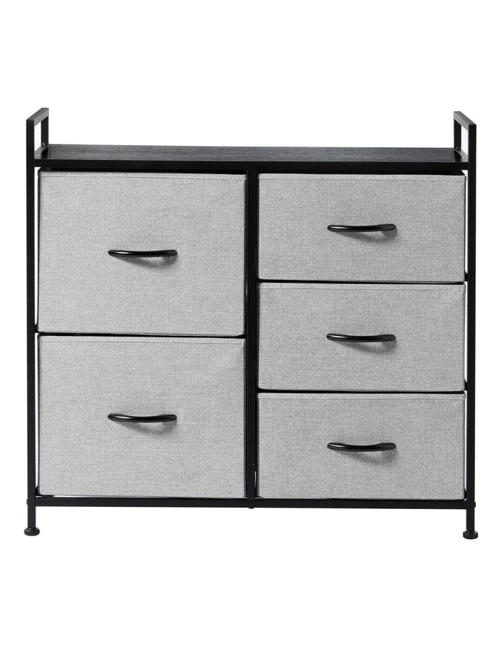 Luna Fabric Home Storage Dresser 5 Drawer in Grey image 3
