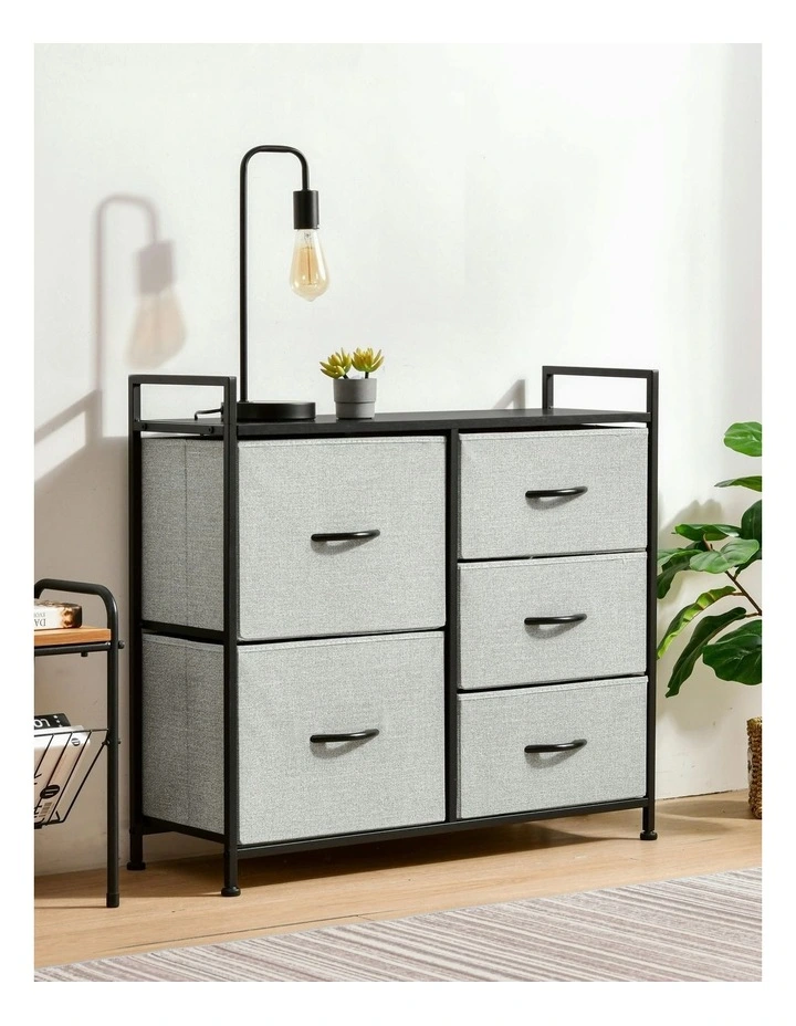 Luna Fabric Home Storage Dresser 5 Drawer in Grey image 7