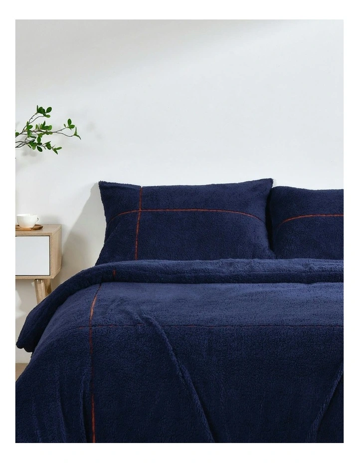 Jasper Teddy Fleece Quilt Cover Set in Midnight Blue image 1