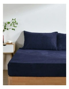 Jasper Teddy Fleece Combo Fitted Sheet Set in Midnight Blue