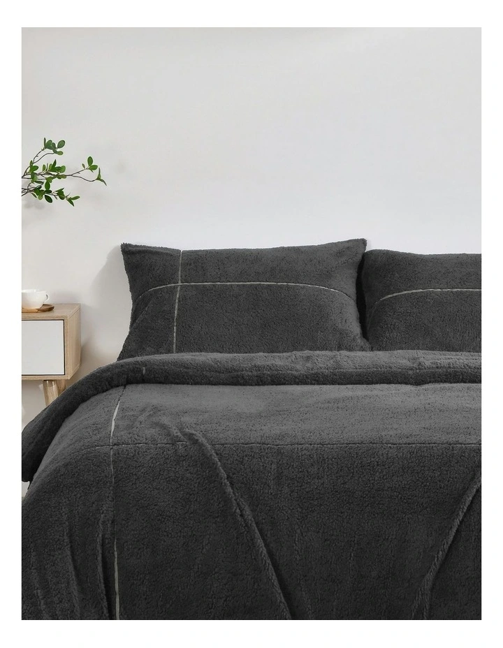 Jasper Teddy Fleece Quilt Cover Set in Charcoal image 1