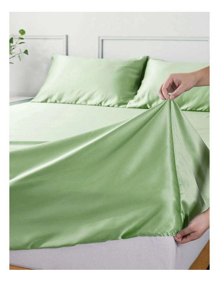 Matte Satin Sheet Set in Sage image 4