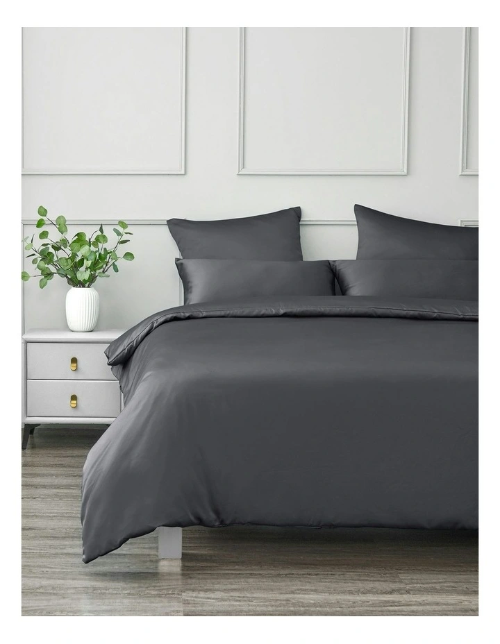 Matte Satin Quilt Cover Set in Charcoal image 2