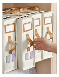 Faux Linen Bed Linen Storage Organiser 4 Pack in Beige