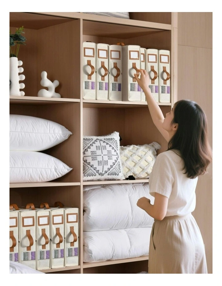 Faux Linen Bed Linen Storage Organiser 4 Pack in Beige image 2